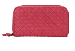 Bottega Veneta Intrecciato Zippy Long Wallet, Leather, Red, 6441, 2*